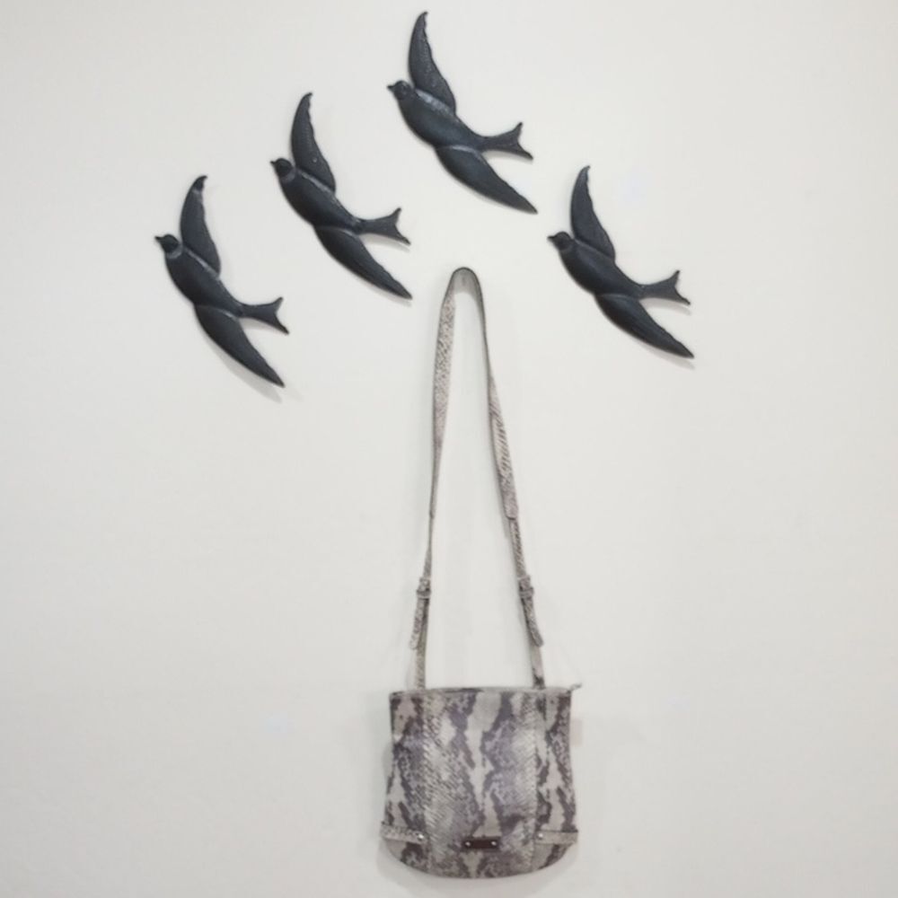 Prune Black & White Snake Skin Pattern Leather Satchel Tote Purse